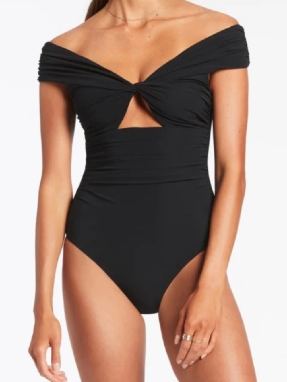 Jets Twist Off Shoulder One Piece - Jetset Black size 4US
